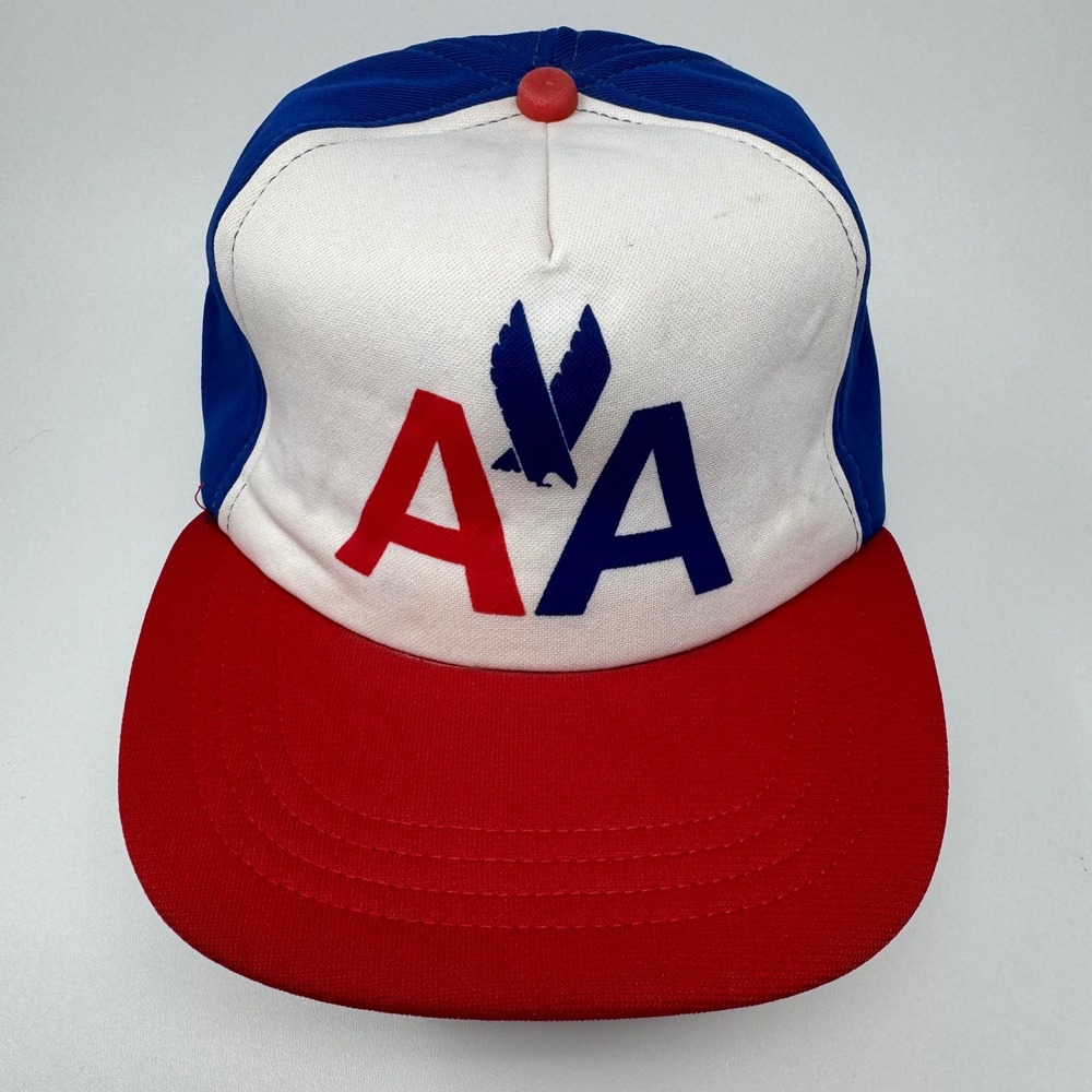 Vintage American Airlines Snapback Hat Red White Blue Trucker Cap Made in‎ USA